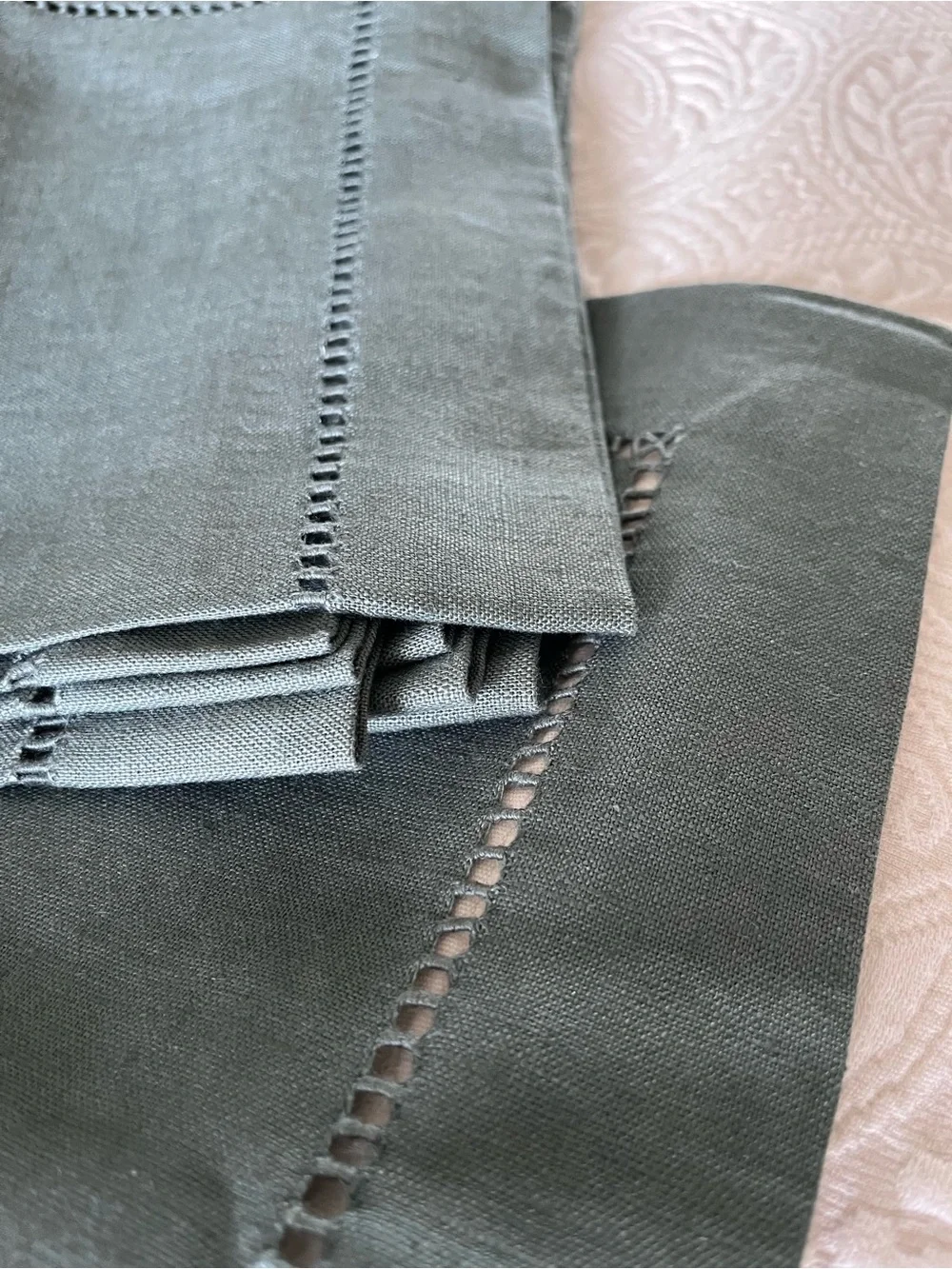 NWT Deadstock (9) Pottery Barn Linen Homestead Placemats Atlantic Blue Hemstitch